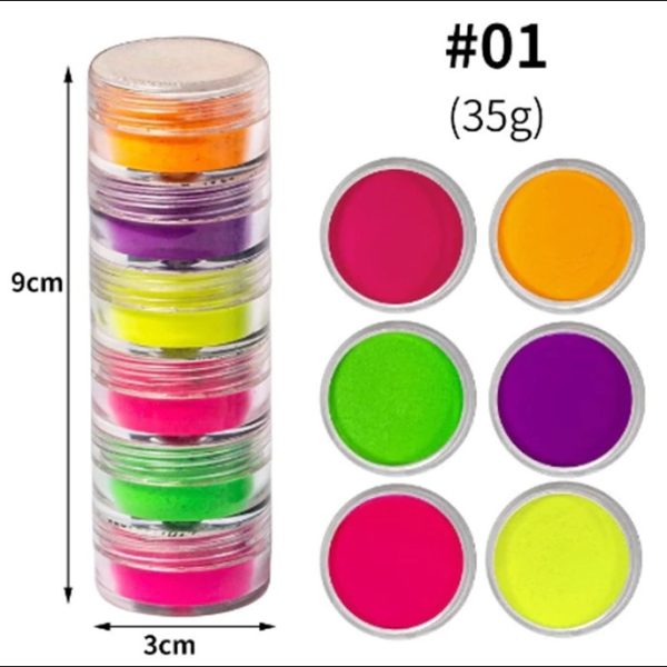 Pigmentos/polvo neon x6un. (Mod. 3)