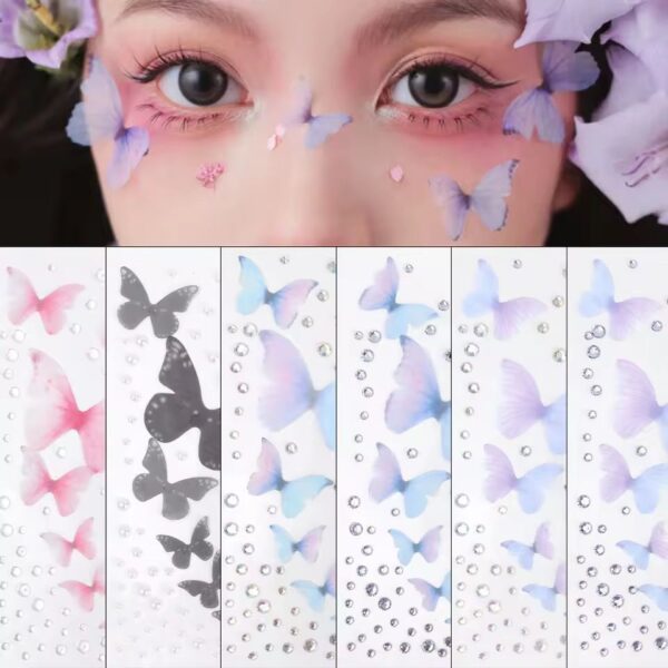 Strass facial con mariposas 3D