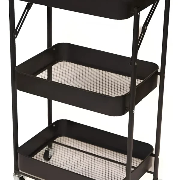 Carrito / ayudante con estantes y ruedas plegable - Negro