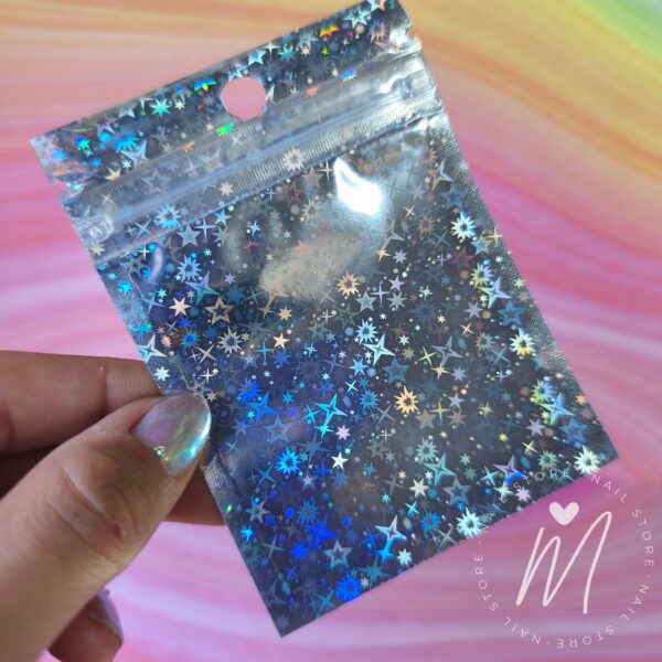 Bolsitas con zipper / ziploc x 15 unidades – Holografica estrellitas 7,5 x 10 cm